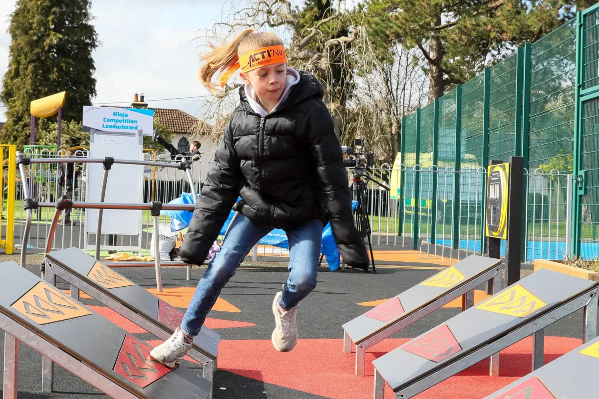 Athlete demonstrating a technique at the ACTI'Ninja Trail launch